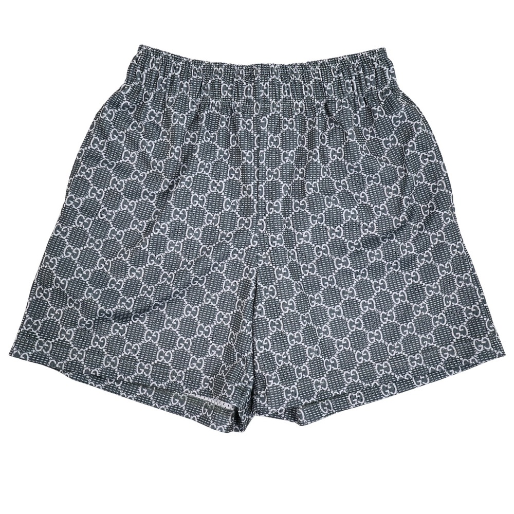 BRAVEST STUDIOS Men's Medium Green White Gucci GG Print Monogram Mesh Shorts
